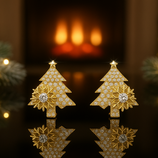 Pendientes de Árbol de Navidad con Copo de nieve Giratorio