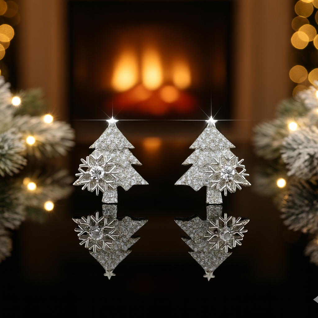 Pendientes de Árbol de Navidad con Copo de nieve Giratorio